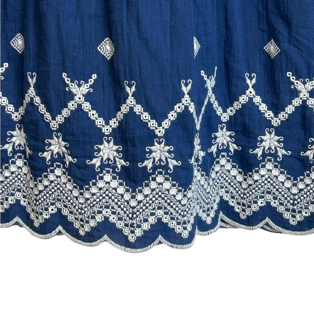 Sundance Navy Blue Boho Chic Cotton Embroidered Top Size Medium M - Picture 7 of 9
